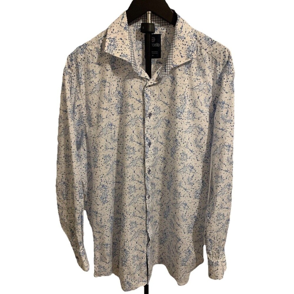 Marcello Mens Size XL Shirt Long Sleeves Blue White 100% COTTON